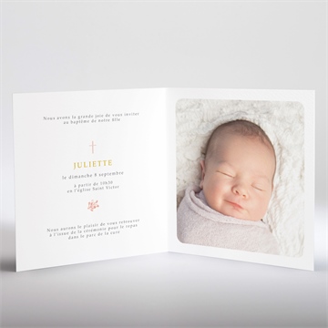 Faire-part de baptême gravure rosée dorure - Intérieur du faire-part