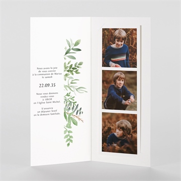 Faire-part communion illust. végétale photomaton - Intérieur du faire-part