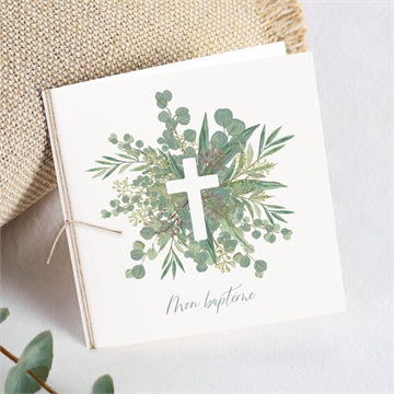 Faire-part de baptême grâce carré plié