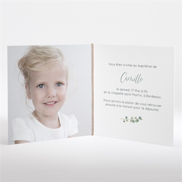 Faire-part de baptême grâce carré plié - Intérieur du faire-part