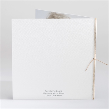 Faire-part de baptême grâce carré plié - Dos du faire-part