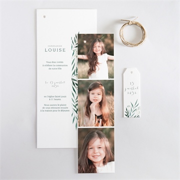 Faire-part communion touche champêtre superposition - Vue d'ensemble