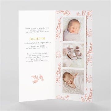 Faire-part de baptême gravure rosée photomaton - Intérieur du faire-part