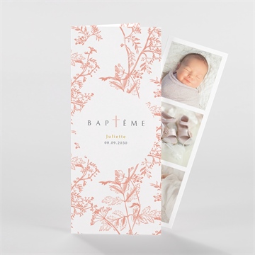 Faire-part de baptême gravure rosée photomaton - Vue d'ensemble
