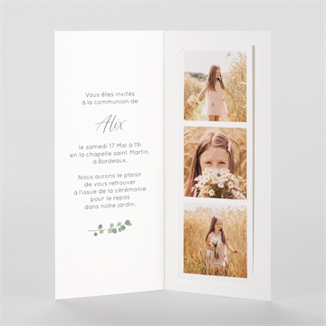 Faire-part communion en grâce photomaton - Intérieur du faire-part