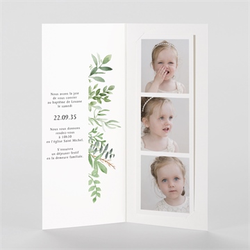 Faire-part de baptême kraft végétal photomaton - Intérieur du faire-part