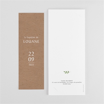 Faire-part de baptême kraft végétal photomaton - Dos du faire-part