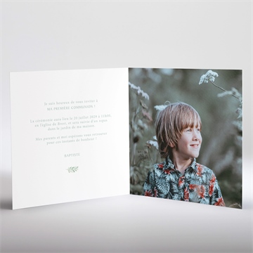 Faire-part communion végétal et dorure carré plié - Intérieur du faire-part