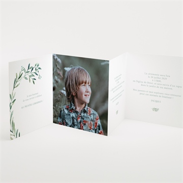 Faire-part communion végétal accordéon - Intérieur du faire-part