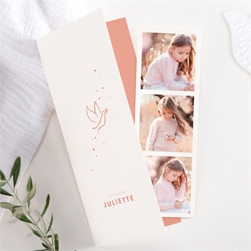 Faire-part communion colombe dorée photomaton