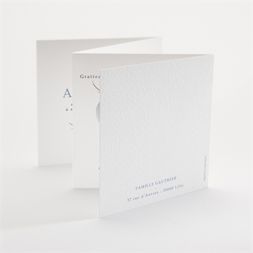 Faire-part communion bleu myosotis accordéon - Dos du faire-part