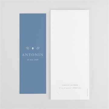 Faire-part communion bleu myosotis photomaton - Dos du faire-part