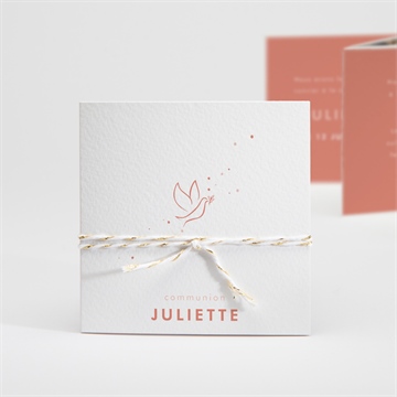 Faire-part communion colombe dorée accordéon