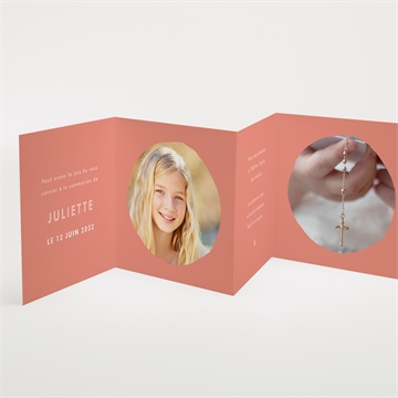 Faire-part communion colombe dorée accordéon - Intérieur du faire-part