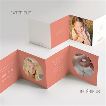 Faire-part communion colombe dorée accordéon - Vue détaillée