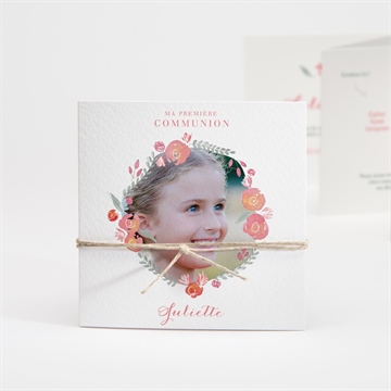 Faire-part communion couronne aquarelle accordéon