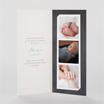 Faire-part naissance ardoise et picto photomaton - Intérieur du faire-part