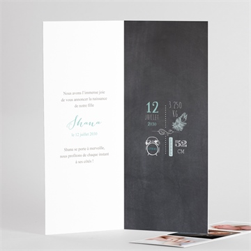 Faire-part naissance ardoise et picto photomaton - Détail du faire-part