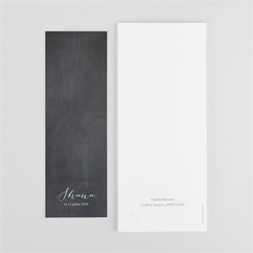 Faire-part naissance ardoise et picto photomaton - Dos du faire-part
