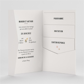 Faire-part mariage vintage champetre pocketfold - Intérieur du faire-part