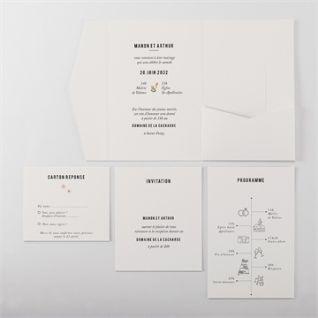 Faire-part mariage vintage champetre pocketfold - Vue d'ensemble intérieur