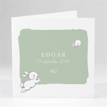 Faire-part naissance ravissant lapin carré plié