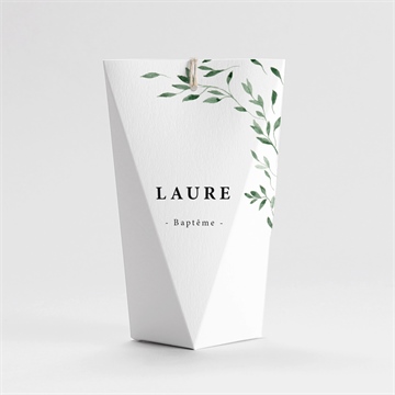 Boîte de dragées baptême décoration végétale étui - Dos de la boîte