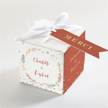 Boîte de dragées mariage terre de feu dorure