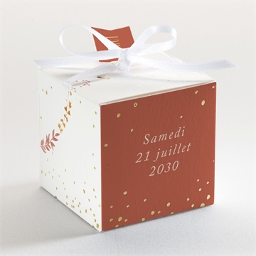 Boîte de dragées mariage terre de feu dorure - Dos de la boîte