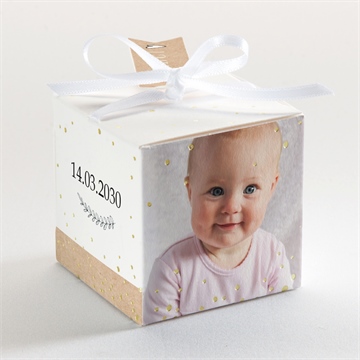 Boîte de dragées baptême petit programme dorure - Dos de la boîte