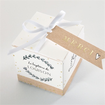 Boîte de dragées baptême petit programme dorure - Dessus de la boîte