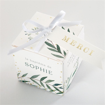 Boîte de dragées baptême jolie annonce champêtre dorure - Dessus de la boîte