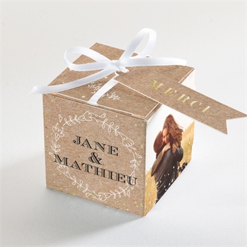 Boîte de dragées mariage kraft en folie dorure