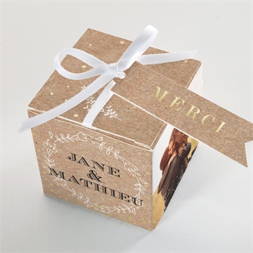 Boîte de dragées mariage kraft en folie dorure - Dessus de la boîte