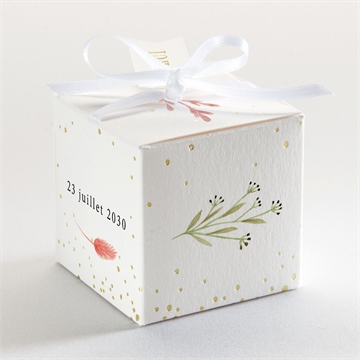 Boîte de dragées mariage art champêtre dorure - Dos de la boîte