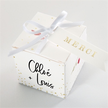 Boîte de dragées mariage art champêtre dorure - Dessus de la boîte