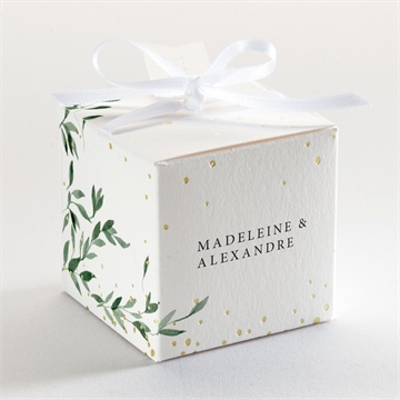 Boîte de dragées mariage a l'ombre de l'olivier dorure - Dos de la boîte