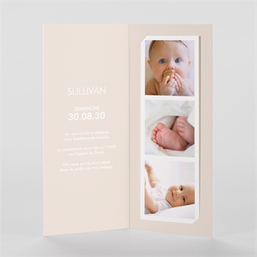 Faire-part de baptême lettre de cuivre photomaton - Intérieur du faire-part