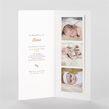 Faire-part de baptême initiales à motifs photomaton - Intérieur du faire-part