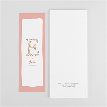 Faire-part de baptême initiales à motifs photomaton - Dos du faire-part