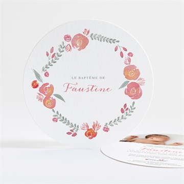 Faire-part de baptême cadre de fleurs rond