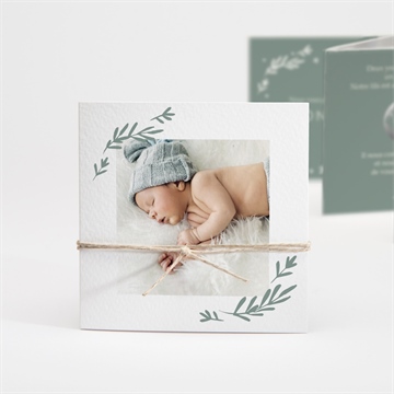Faire-part naissance végétal vert pastel accordéon