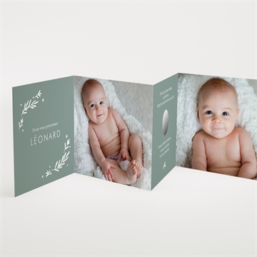 Faire-part naissance végétal vert pastel accordéon - Intérieur du faire-part