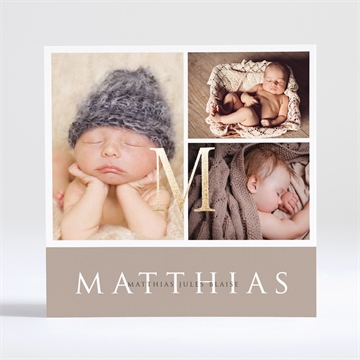 Faire-part naissance 3 délicates photos dorure