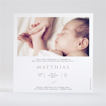 Faire-part naissance 3 délicates photos dorure - Dos du faire-part