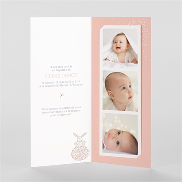 Faire-part de baptême lapin baptême photomaton - Intérieur du faire-part