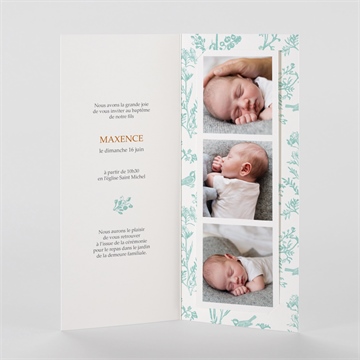 Faire-part de baptême gravure en rond photomaton - Intérieur du faire-part