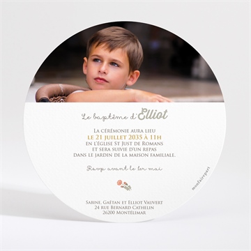 Faire-part communion signature florale dorure - Dos du faire-part