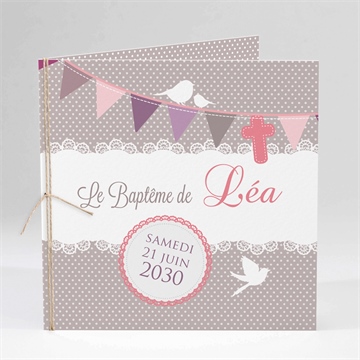 Faire-part de baptême rondeur et douceur carré plié