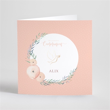 Faire-part communion rose tendre dorure